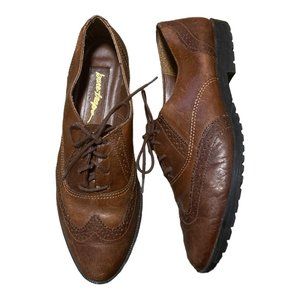 dark brown lace up oxfords brogues preppy wingtip shoes size 7